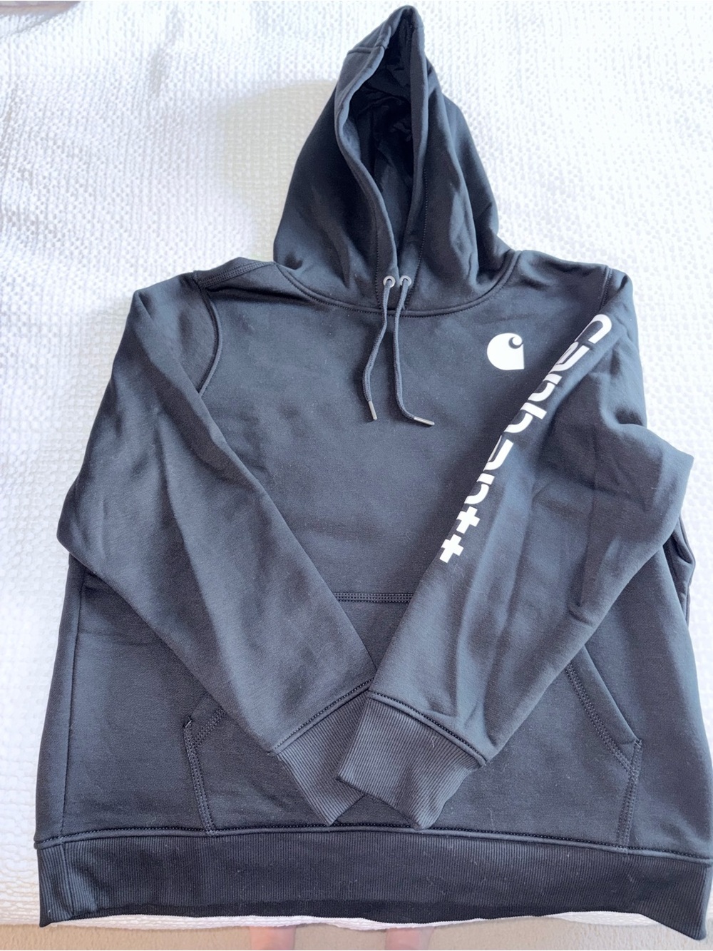 Carhartt Black Hooded Pullover with White Logo and Sleeve Print